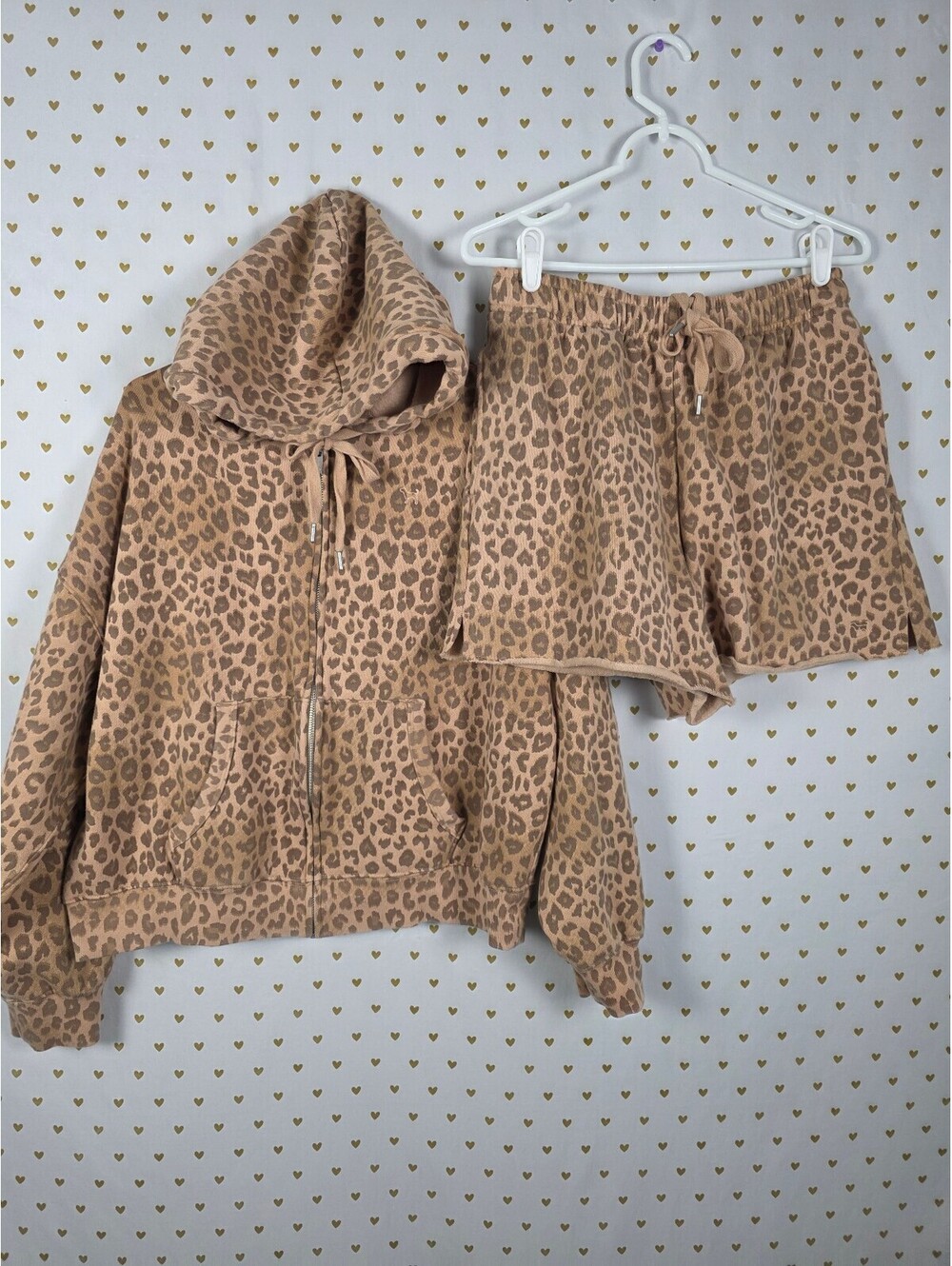 Victoria’s Secret PINK Leopard Cheetah Hoodie Shorts Set Large L Y2K